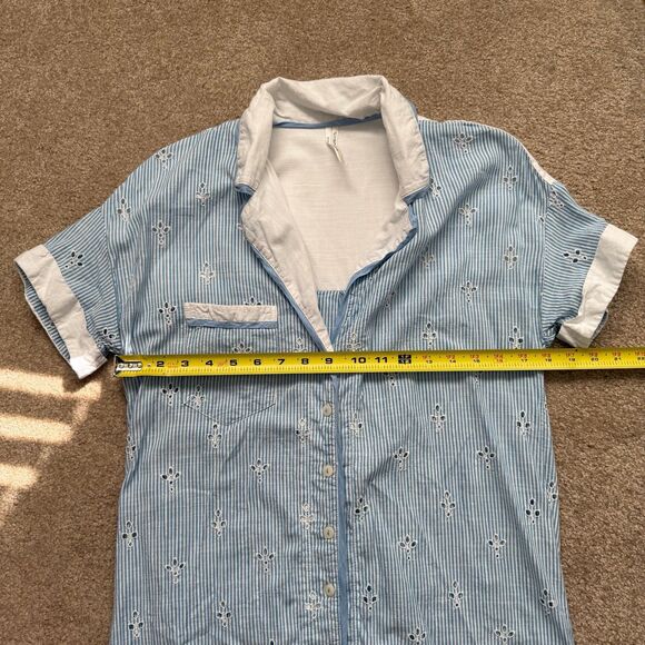 Anthropologie Cezzane Striped Eyelet Dress Loungewear Button Down Shirt Dress XS - Picture 7 of 12